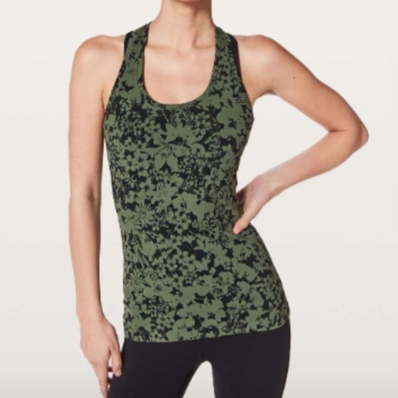 lululemon athletica Tops - Lululemon Cool Racerback II Efflorescent Barracks Green Black Tank Top Size 4